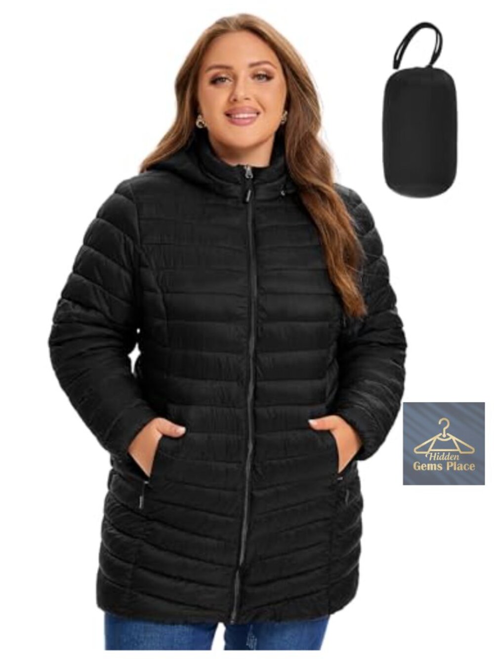 Plus Size Lightweight Quilted Puffer Jacket Packable Hooded